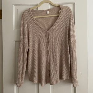 Beige ribbed bp button up sweater